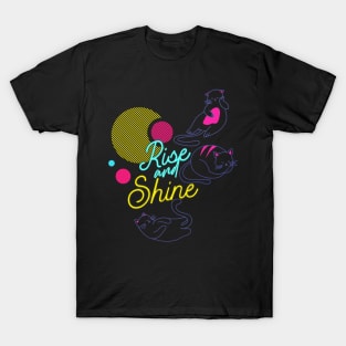 Neon Retro Rise & Shine Cats T-Shirt